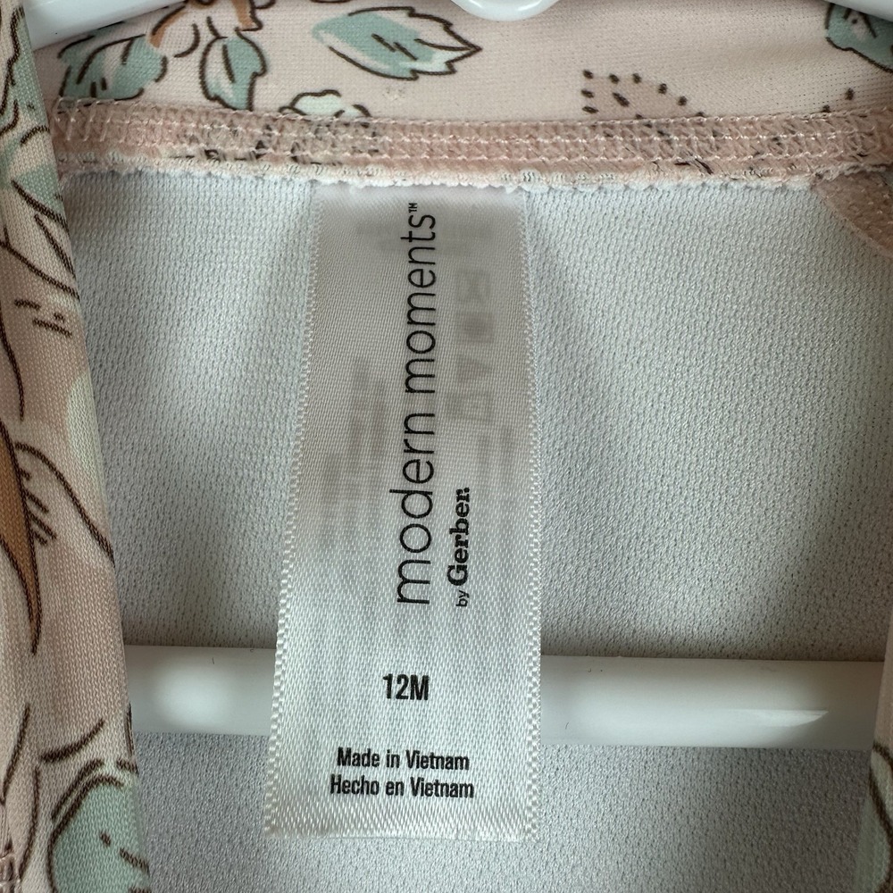 Modern Moments Gerber Swimsuit Girls 12 M Pink Floral Ruffle Long Sleeve Zip NEW - Picture 2 of 6
